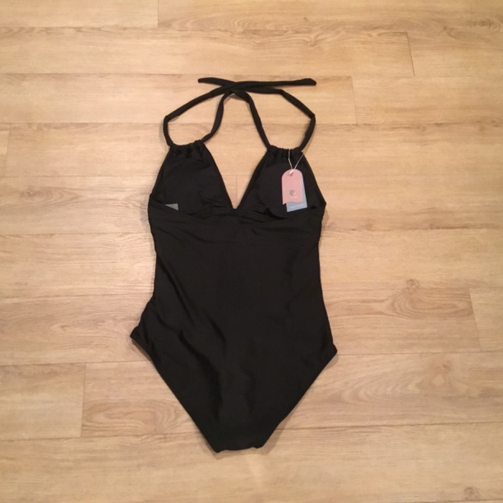 NWT Swismivo Black One Piece Halter Tummy Control Bathing Suit Size Medium - Picture 9 of 10